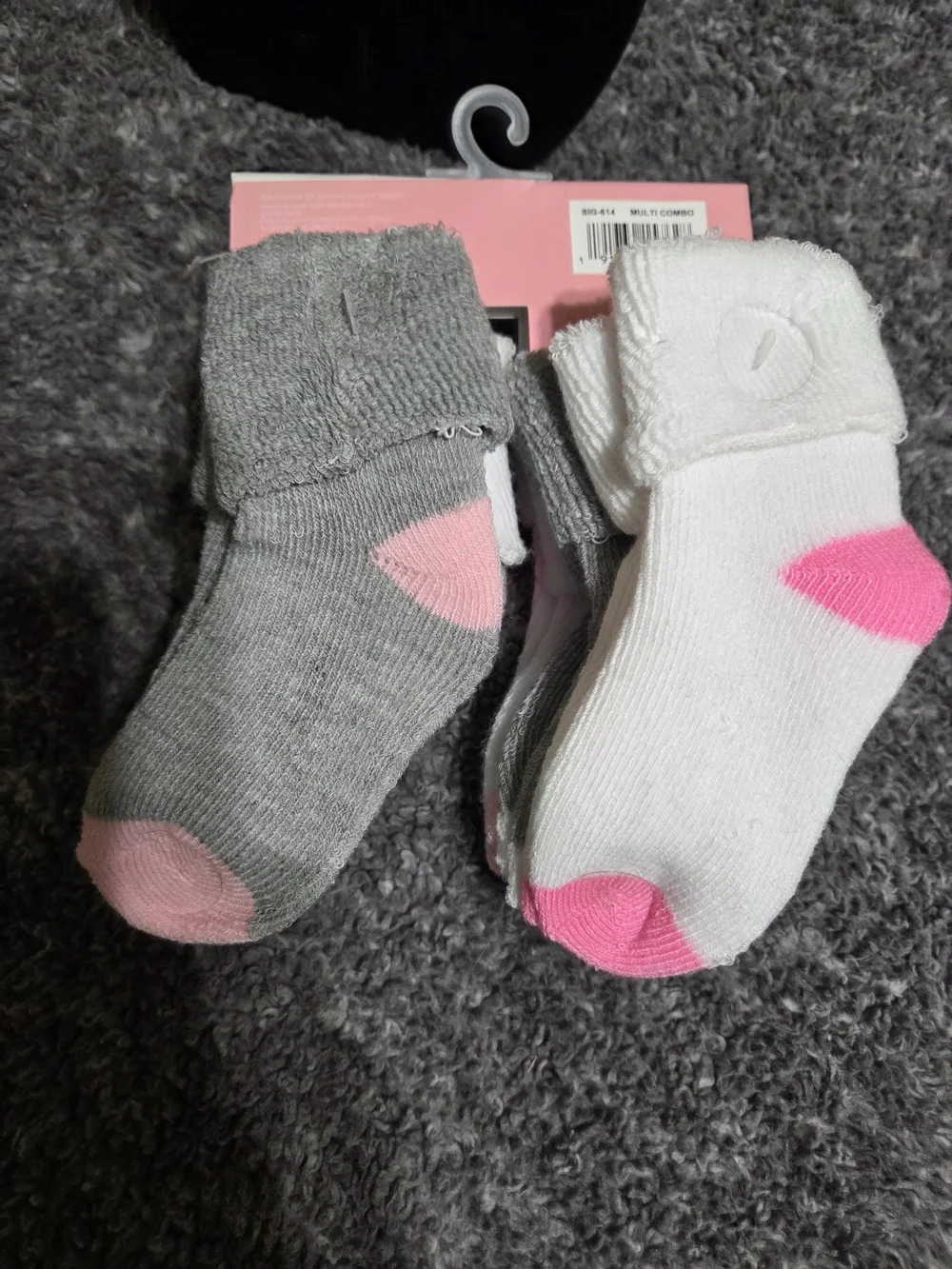 Kids Crew Socks in Gray & White with Pink Accents